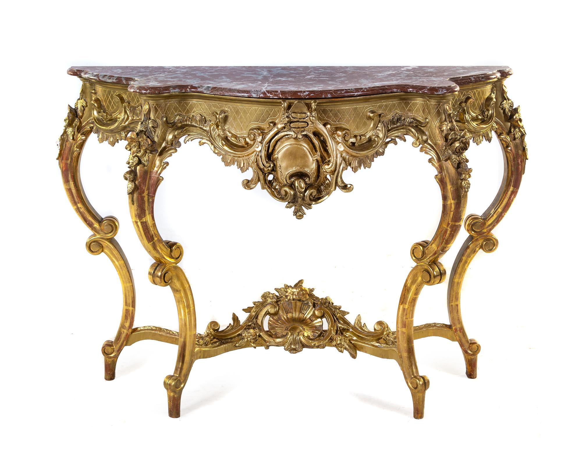 A Louis XV Style Giltwood Marble-Top Console Table