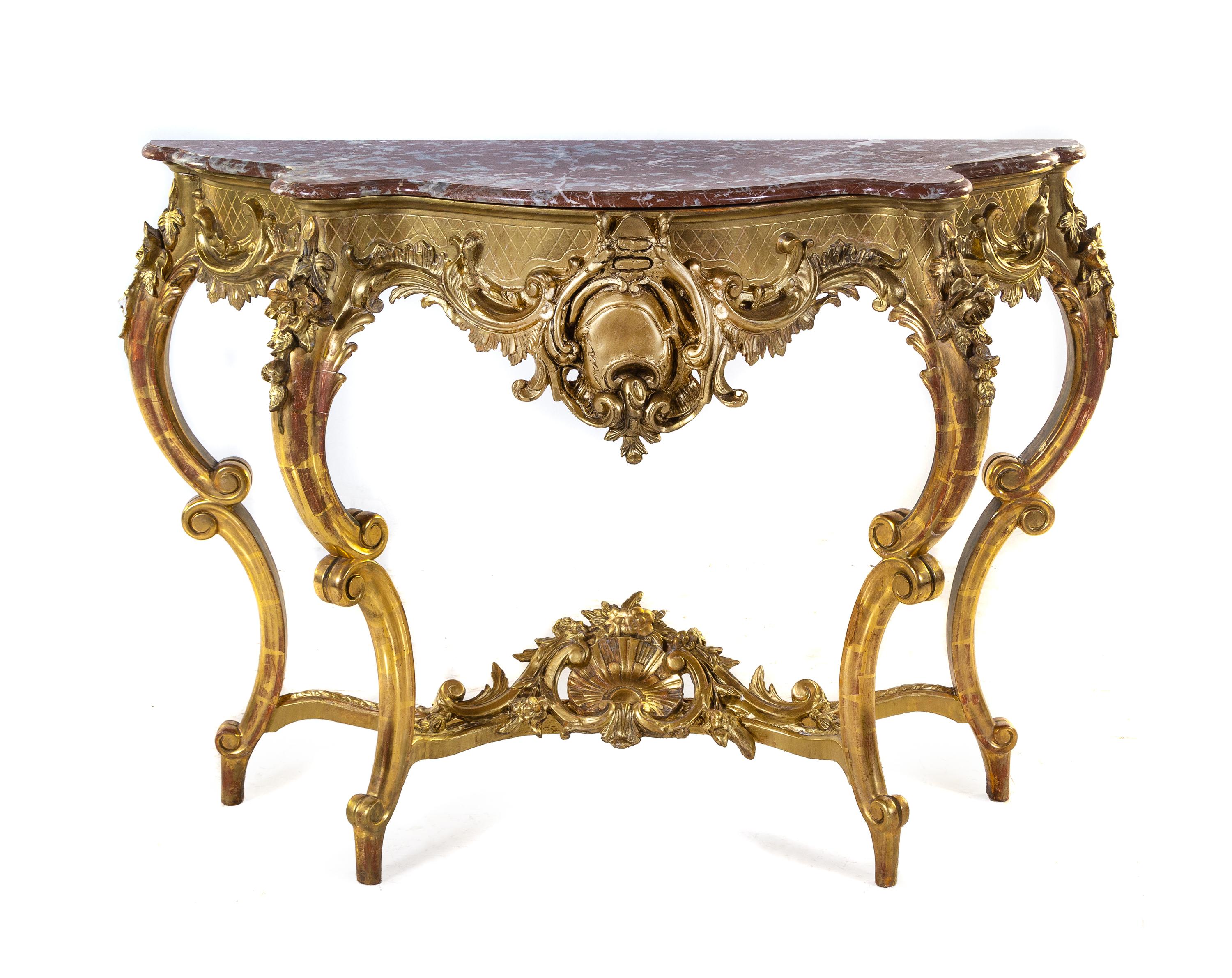 A Louis XV Style Giltwood Marble-Top Console Table