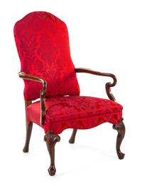 A Queen Anne Style Mahogany Library Chair