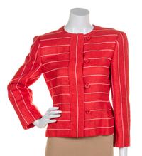 A Bill Blass Red and White Striped Jacket, Size 8.