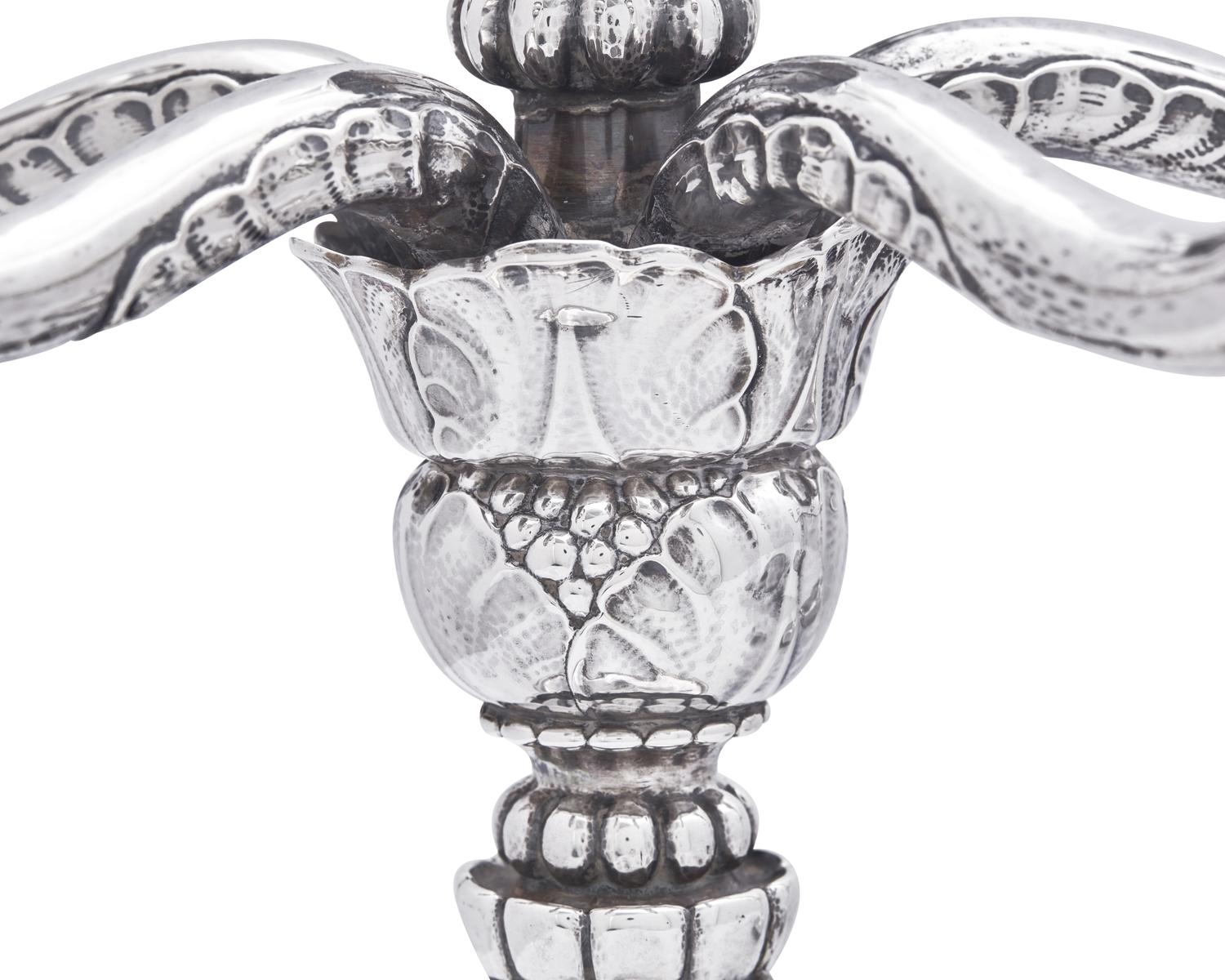 A Pair of Georg Jensen Silver Five-Light Candelabra
