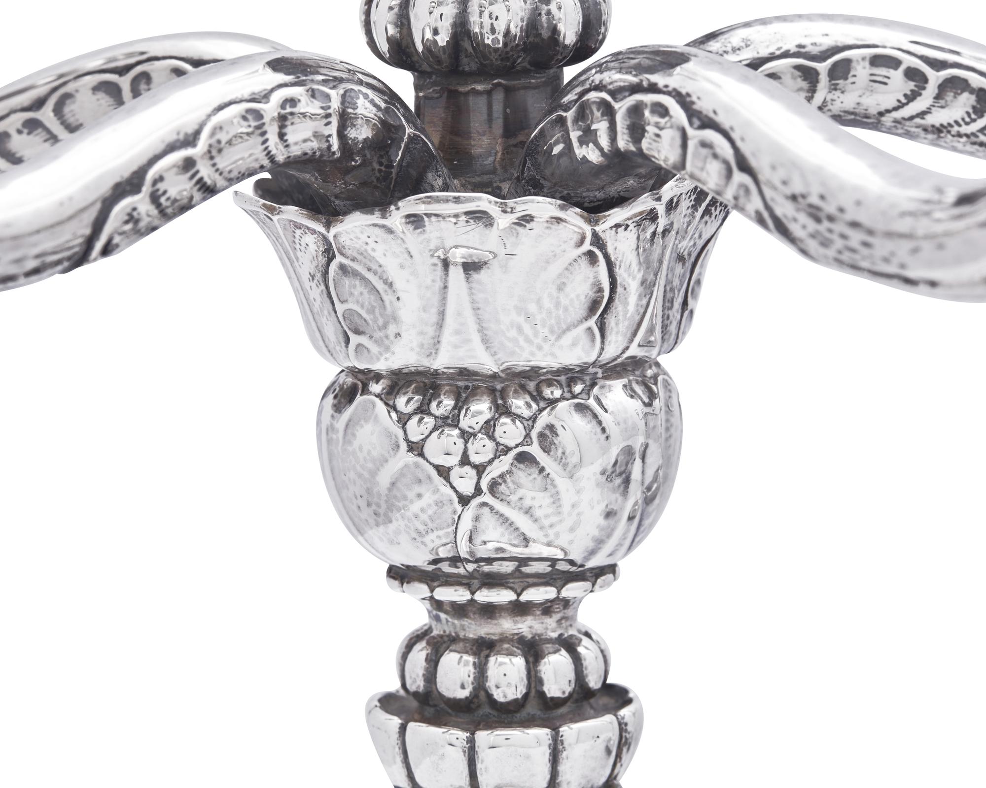A Pair of Georg Jensen Silver Five-Light Candelabra