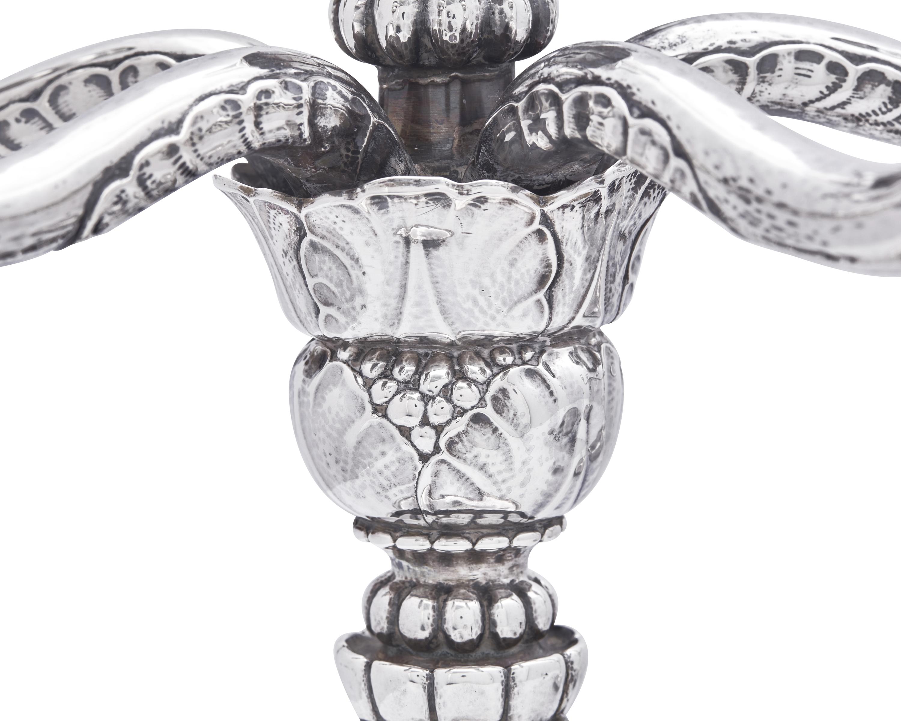 A Pair of Georg Jensen Silver Five-Light Candelabra