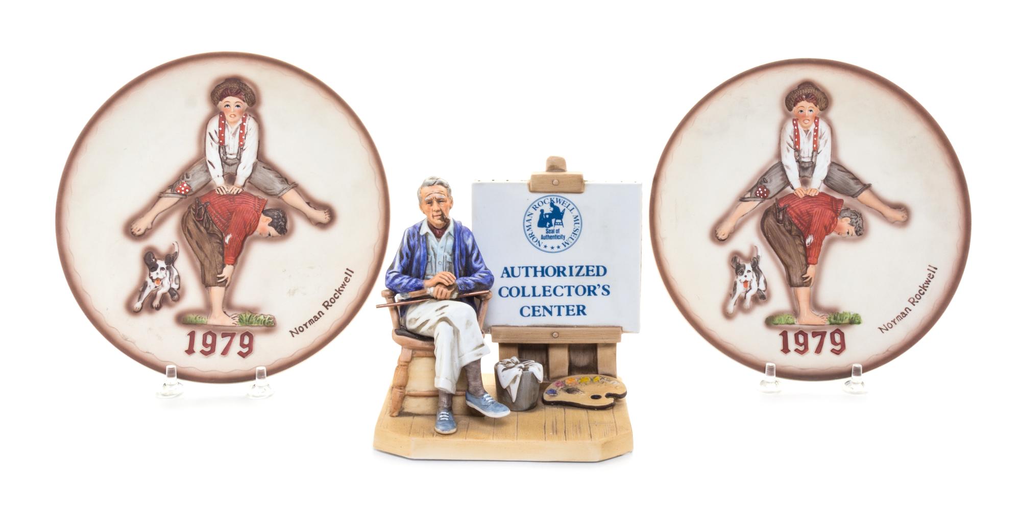 A Group of Norman Rockwell-Themed Articles Diameter of plates 7 1/2 inches.