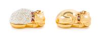 A Pair of Judith Leiber Sleeping Cat Pill Box Minaudieres, 2.25" x 1" x 1.75".