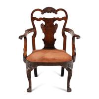 A George II/III Shell-Carved Oak and Walnut Armchair