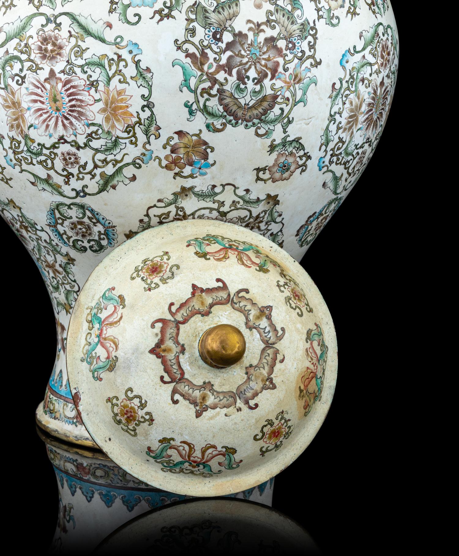 A Painted Enamel on Bronze Covered Jar