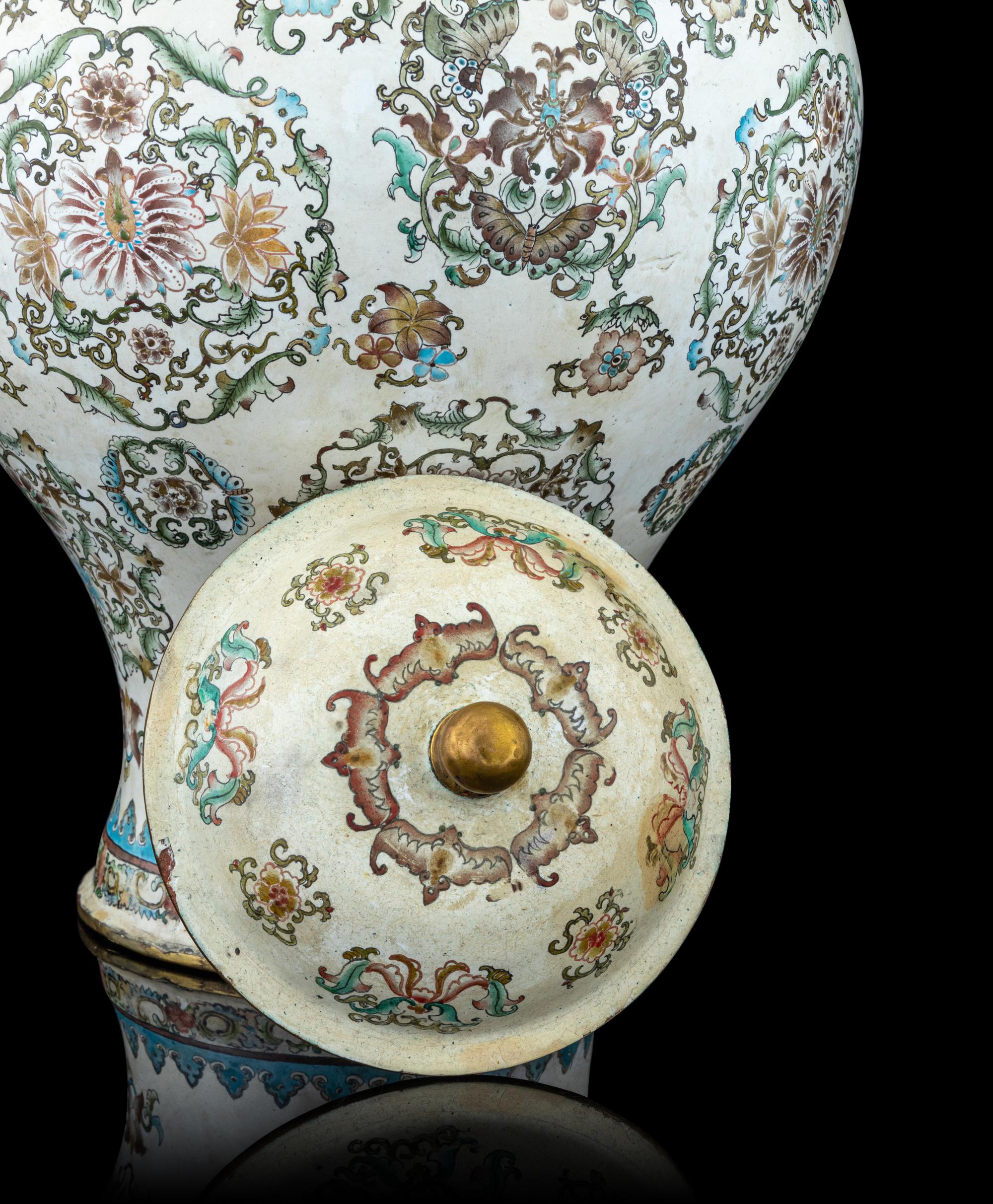 A Painted Enamel on Bronze Covered Jar