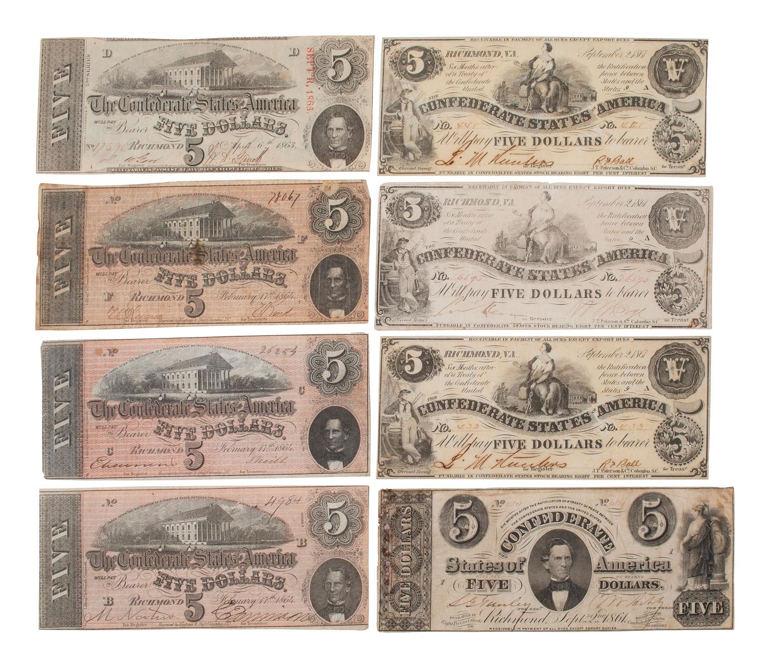 [CONFEDERATE - CURRENCY]. A large group of Confederate notes.