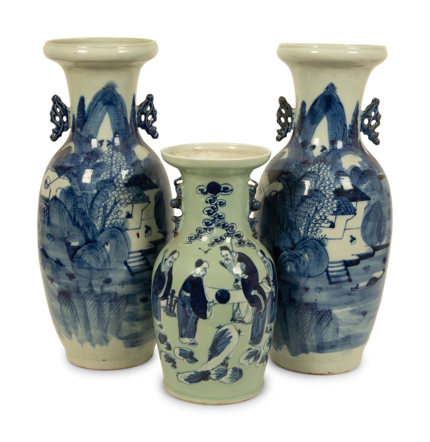 Three Chinese Blue and White Porcelain Vases