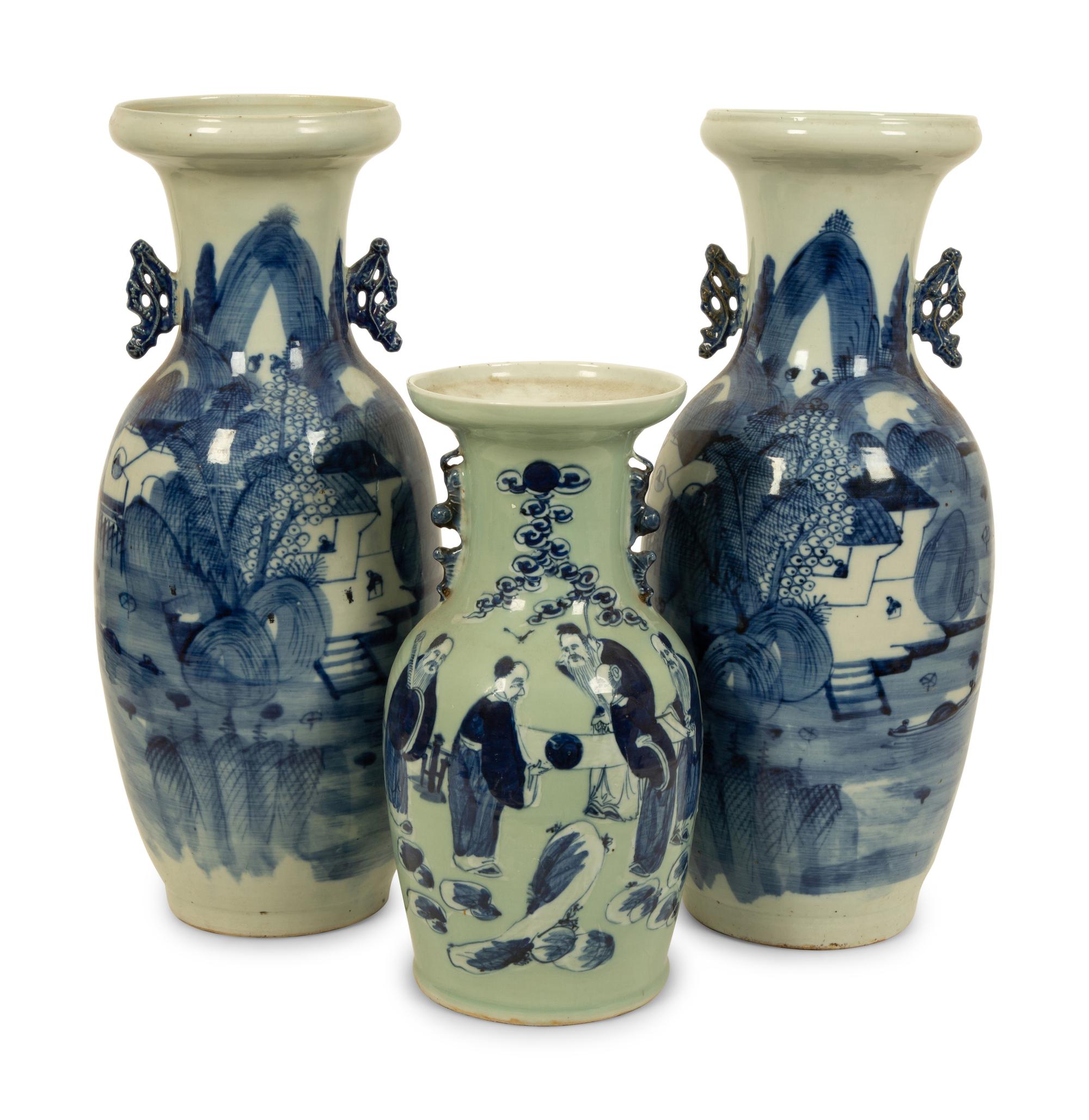 Three Chinese Blue and White Porcelain Vases
