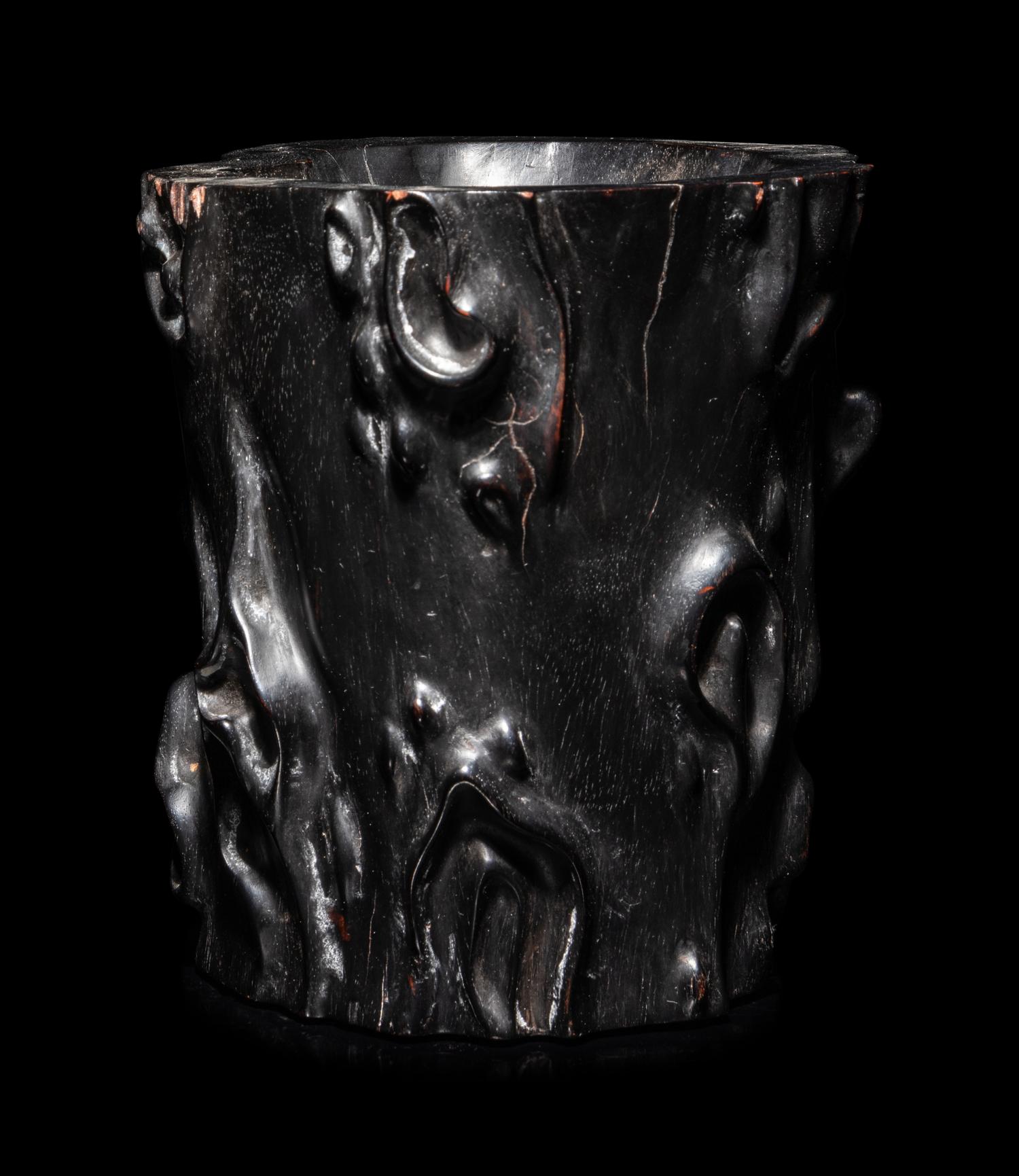 A Chinese Carved Hardwood Brushpot, Bitong