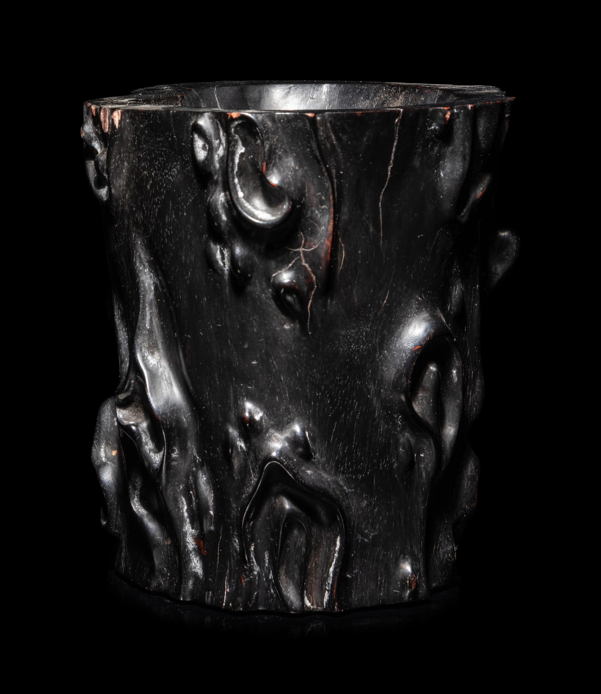A Chinese Carved Hardwood Brushpot, Bitong