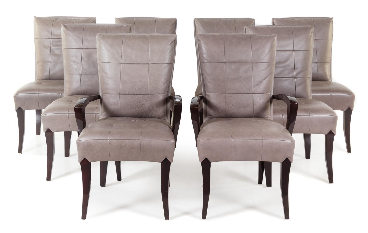 A Set of Dakota Jackson Leather Upholstered Dining Chairs