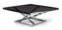 A Chrome-Plated Steel and Smoked Glass Coffee Table Height 13 3/8 x width 37 1/4 x depth 37 1/4 inches. — STYLE OF MILO BAUGHMAN