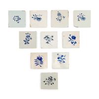 A Collection of Ten Delft Blue and White Floral Decorated Tiles