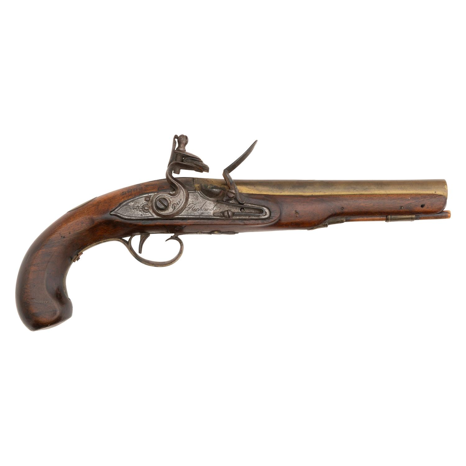 English Brass Barreled Flintlock Pistol by Richards