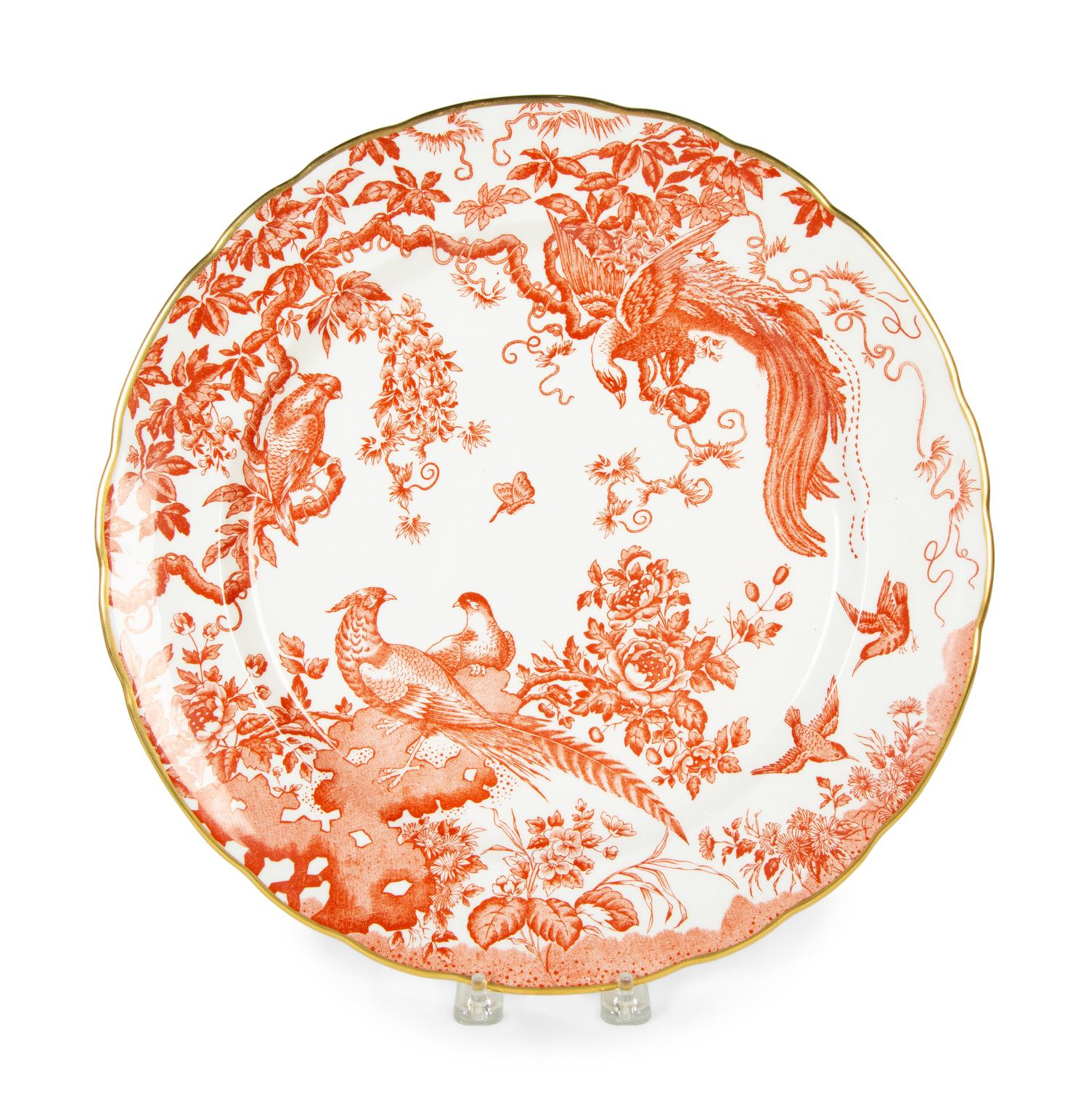 A Royal Crown Derby Red Aves Covered Tureen with Under Plate and a Pair of Candlesticks