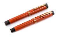 Two Vintage Parker Duofold Junior Fountain Pens Length of each 4 1/2 inches.