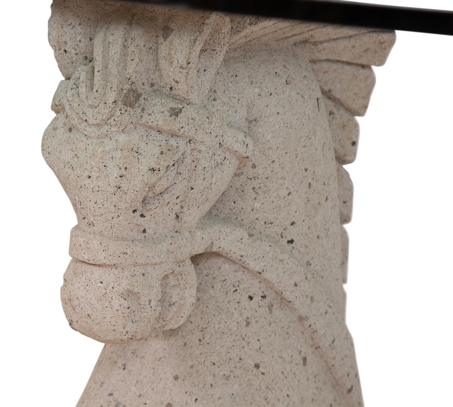 A Cast Stone Glass-Top Table