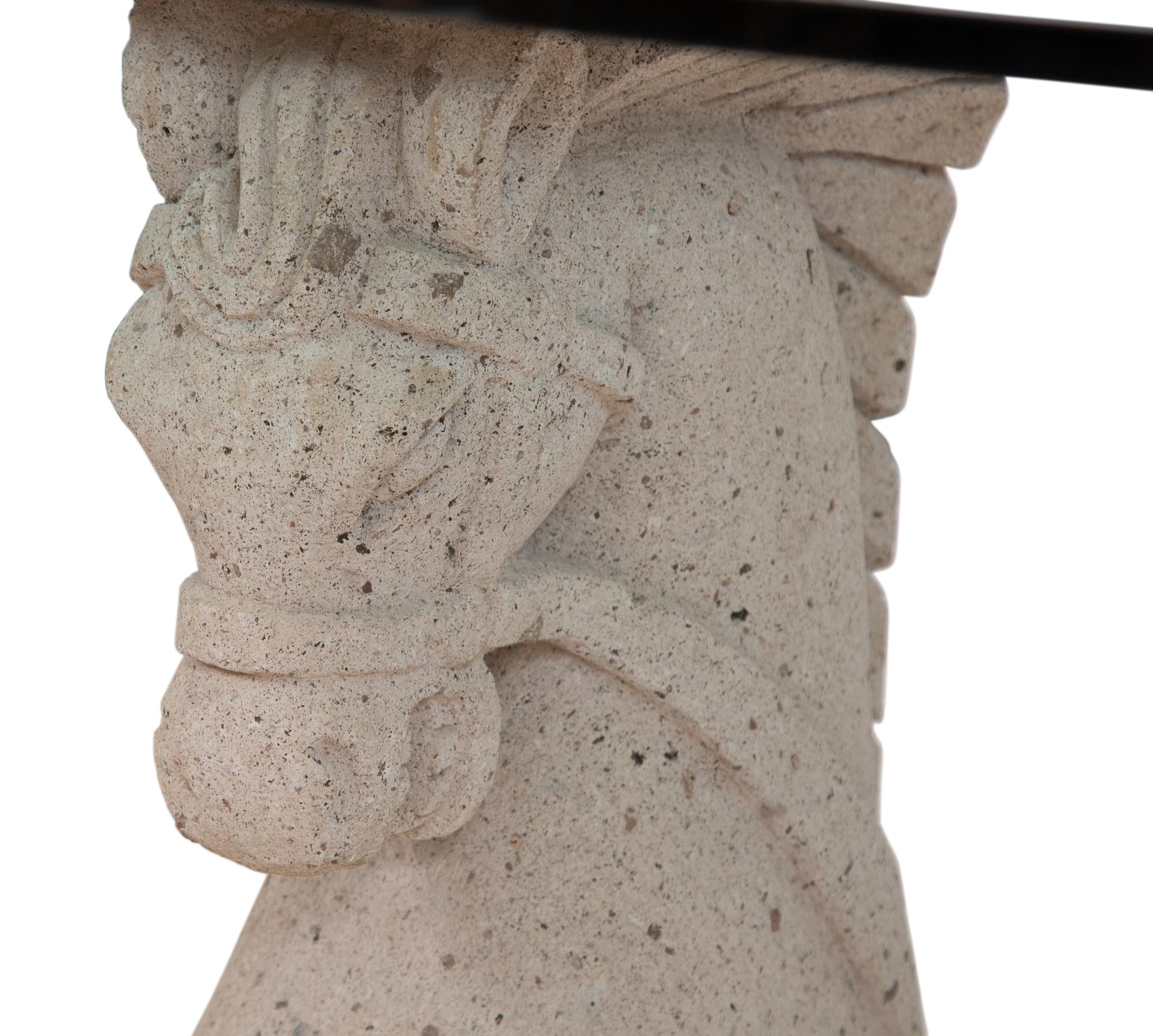 A Cast Stone Glass-Top Table