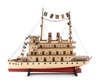 A Carved and Painted Wood Four-level Steamer Ship