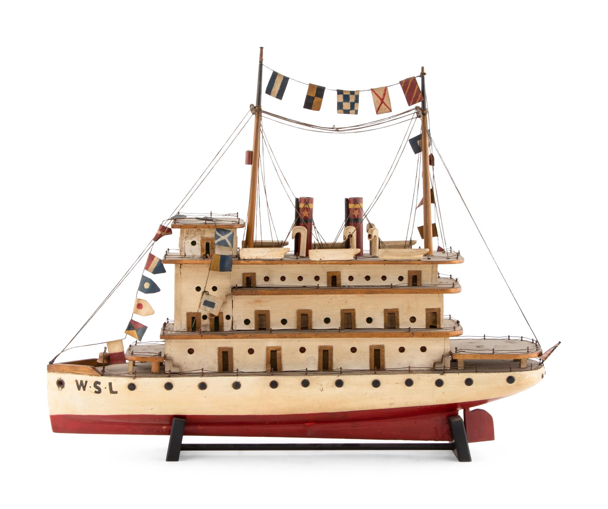 A Carved and Painted Wood Four-level Steamer Ship