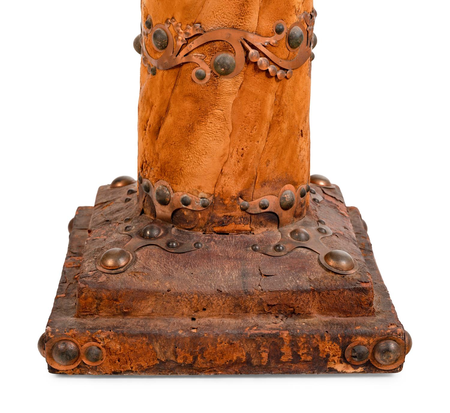 A Nailhead Decorated Leather Clad Pedestal