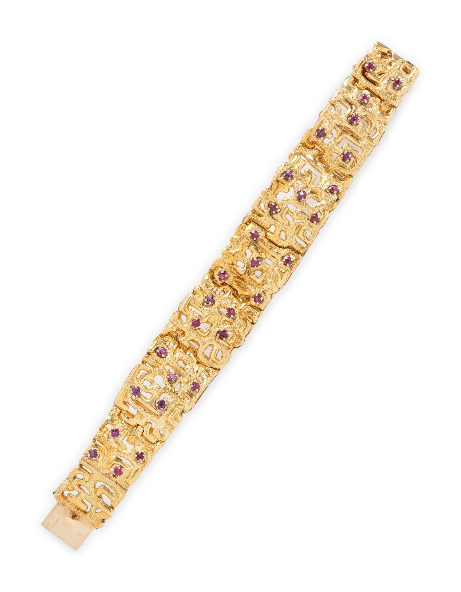 MODERNIST, RUBY AND YELLOW GOLD BRACELET