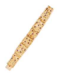 MODERNIST, RUBY AND YELLOW GOLD BRACELET