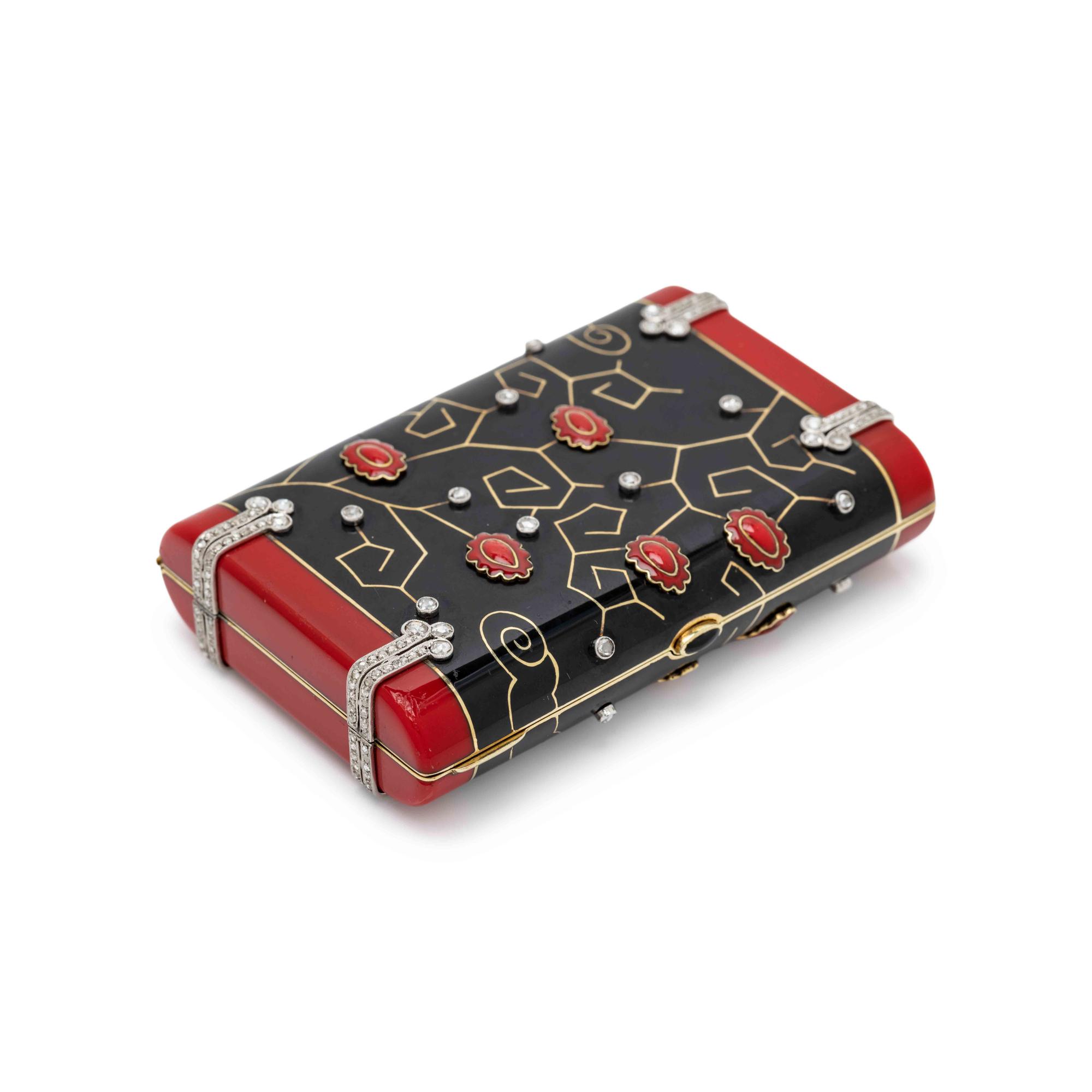 An Art Deco Diamond Mounted Gold and Enamel Cigarette Case
