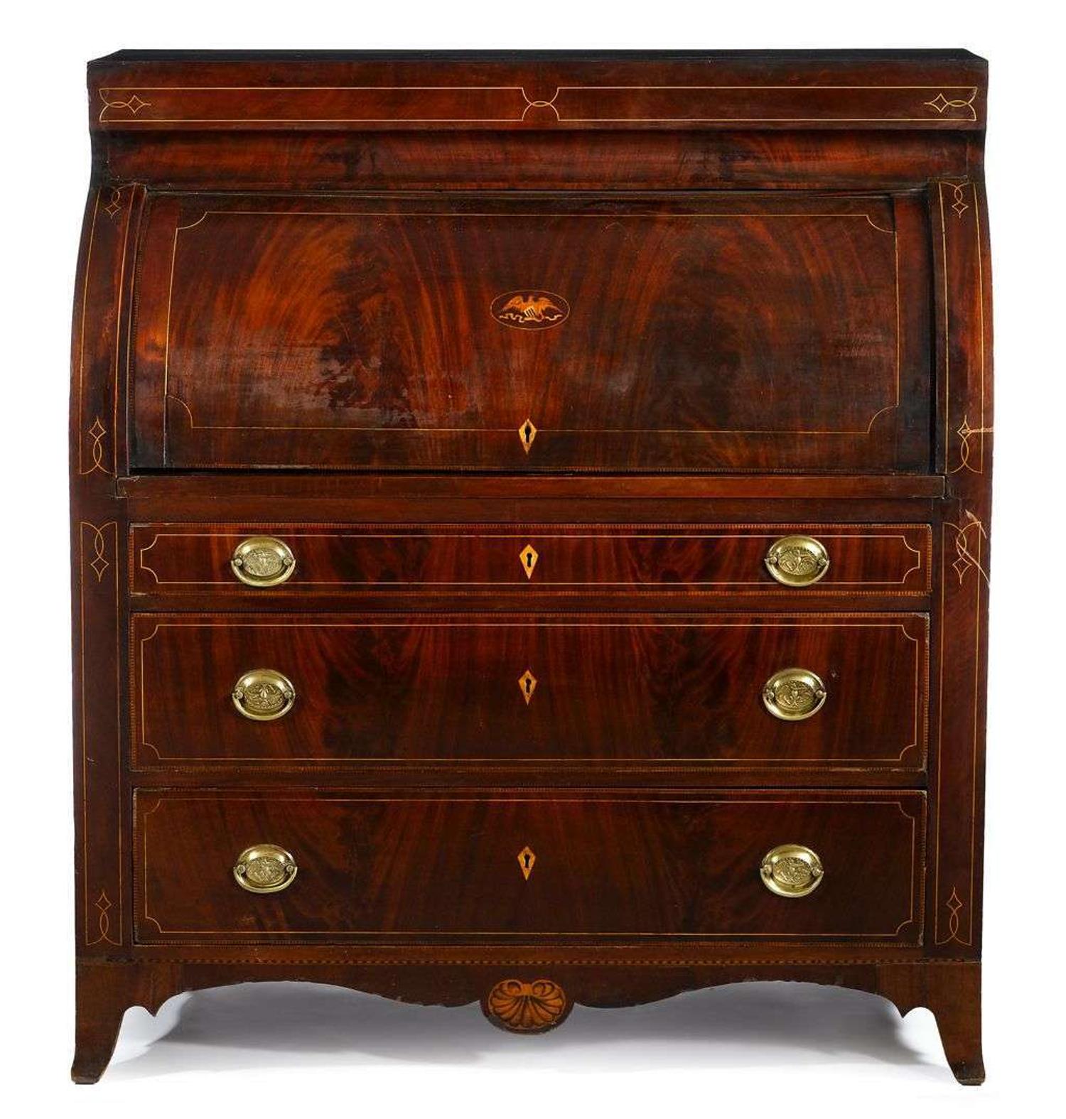 Federal inlaid mahogany cylinder desk baltimore, md, circa 1800