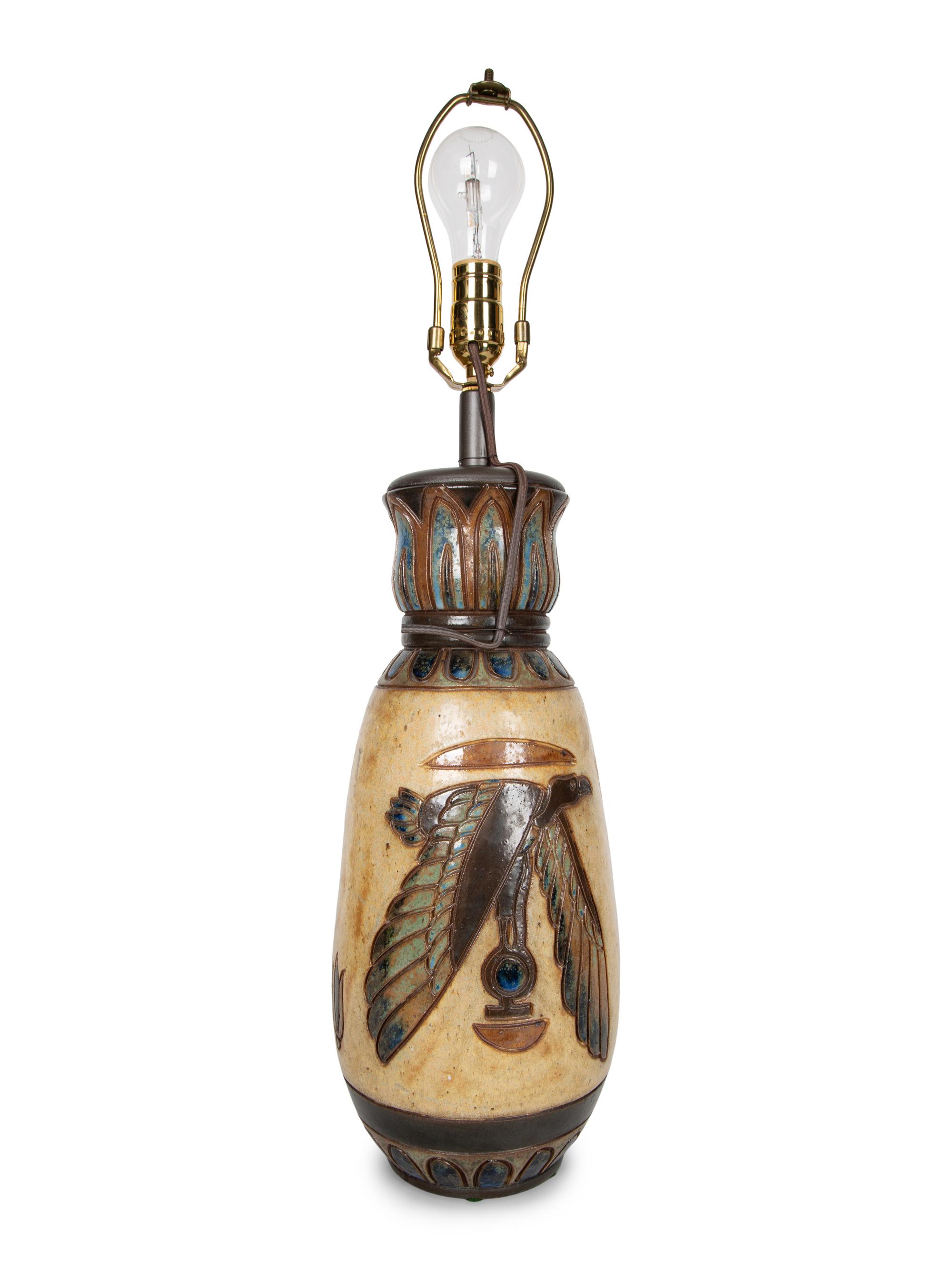 A French Polychrome Glazed Stoneware Vase with Egyptian Motif signed Dubois — 20TH CENTURY