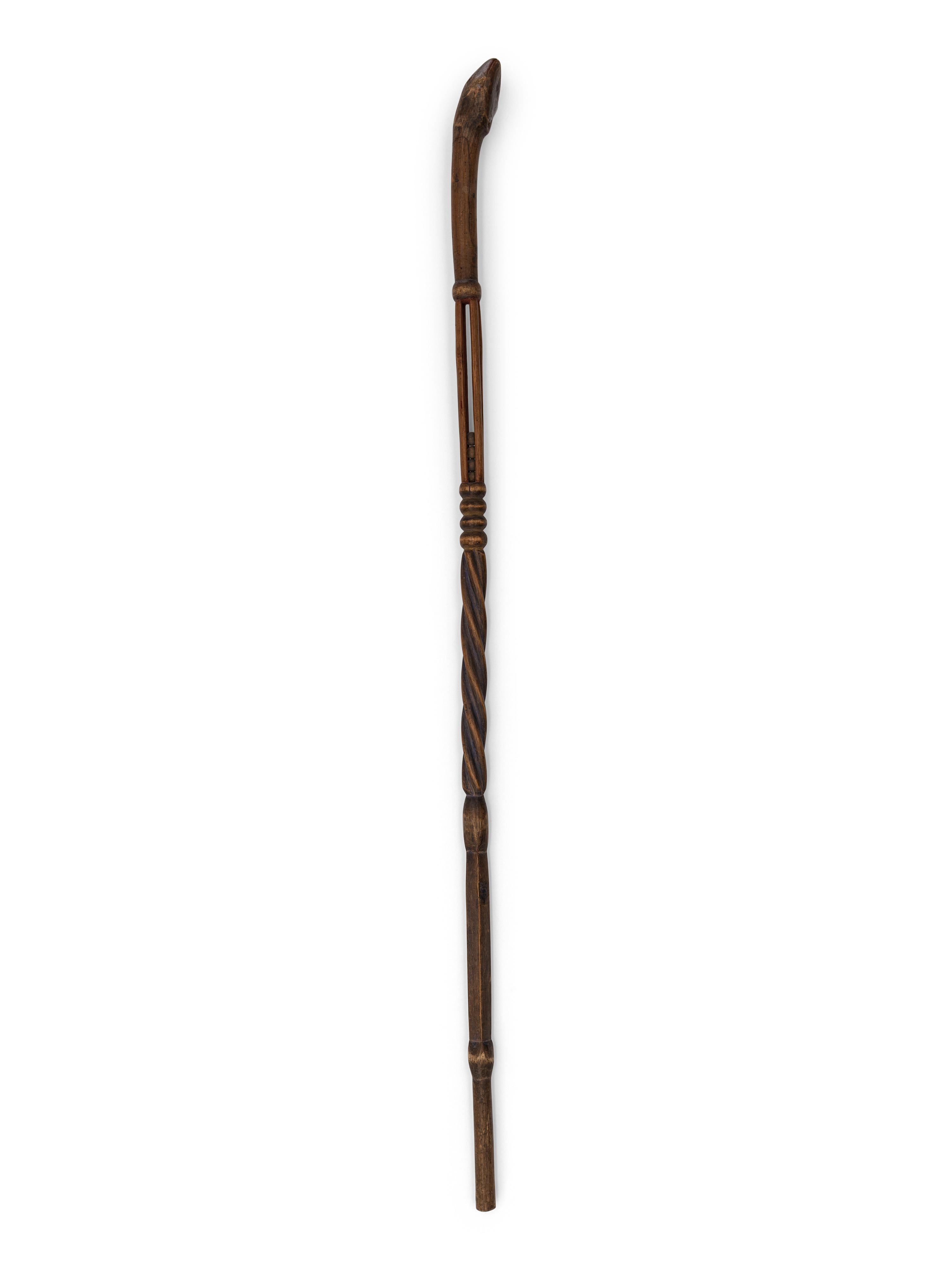 Western Great Lakes Polychrome Wood Staff, with Puzzle Stem