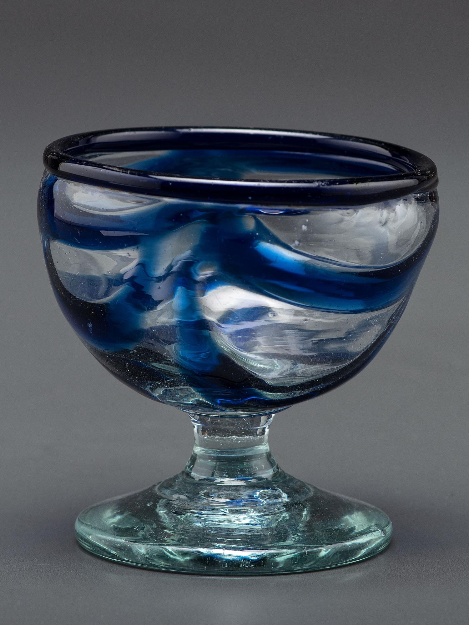 A South Jersey-Type Footed Eating Bowl in Clear and Cobalt Blue