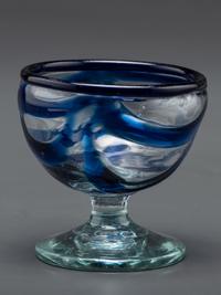 A South Jersey-Type Footed Eating Bowl in Clear and Cobalt Blue