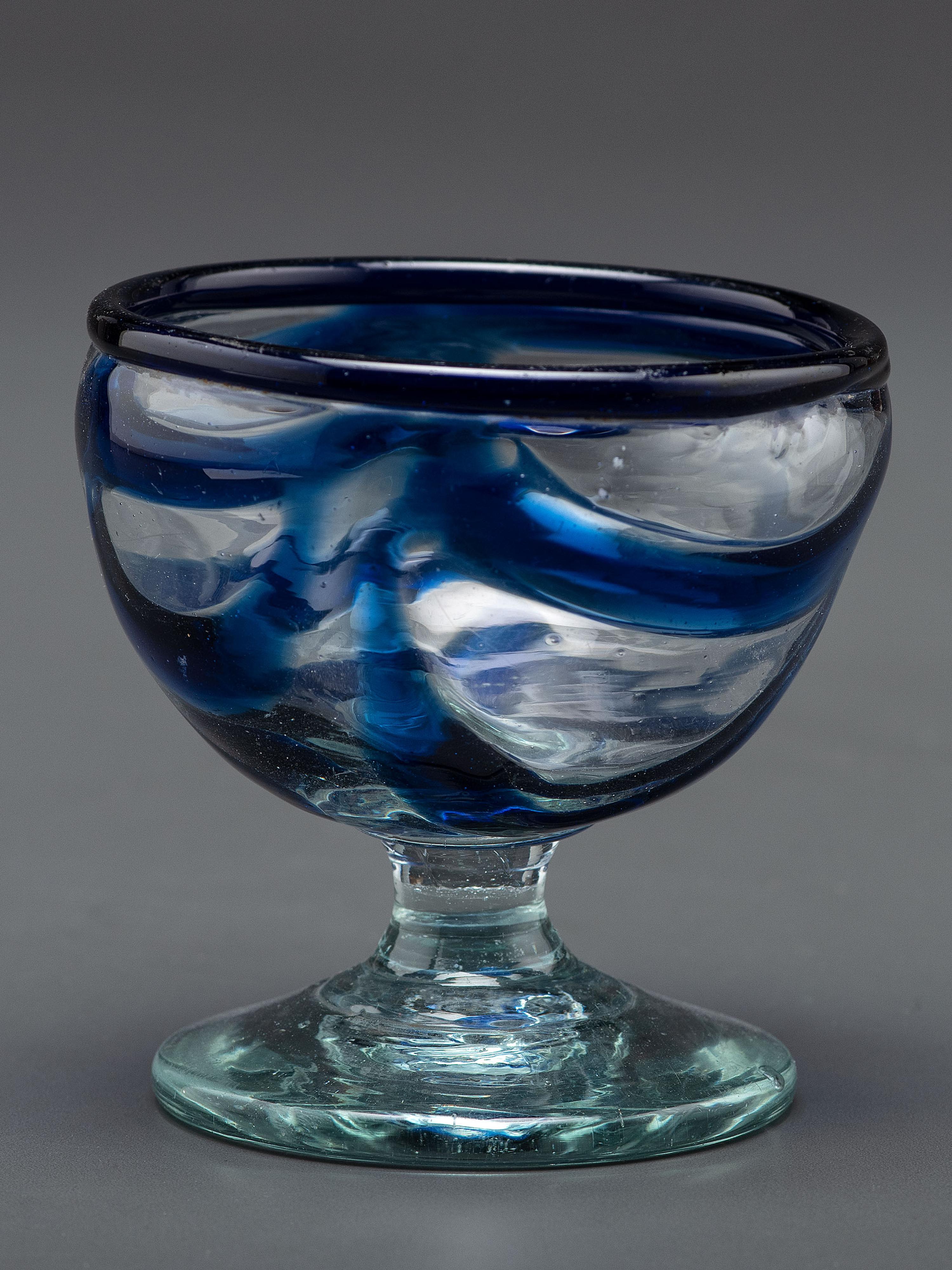 A South Jersey-Type Footed Eating Bowl in Clear and Cobalt Blue