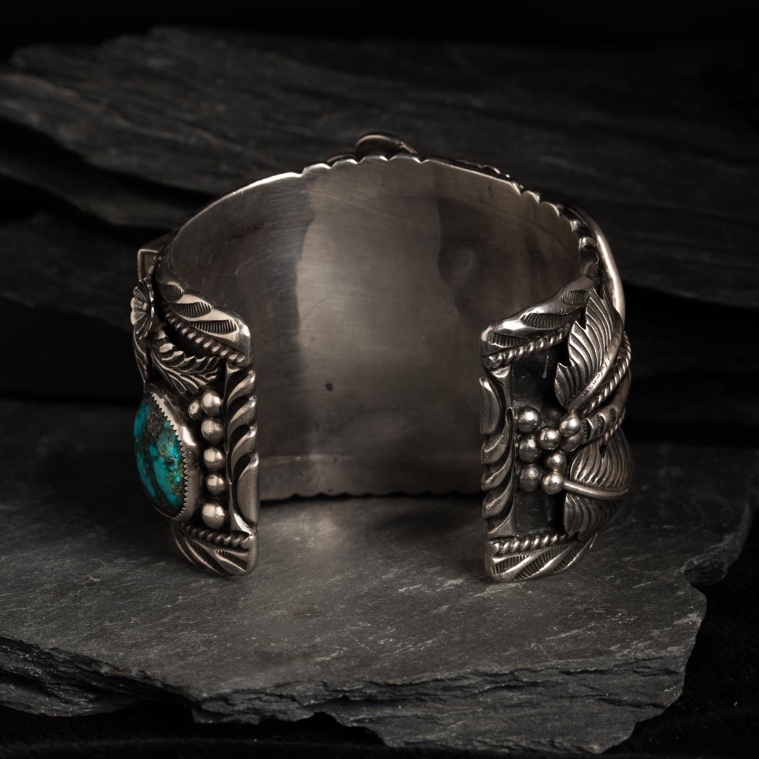 Large Navajo Silver and Turquoise Cuff Bracelet