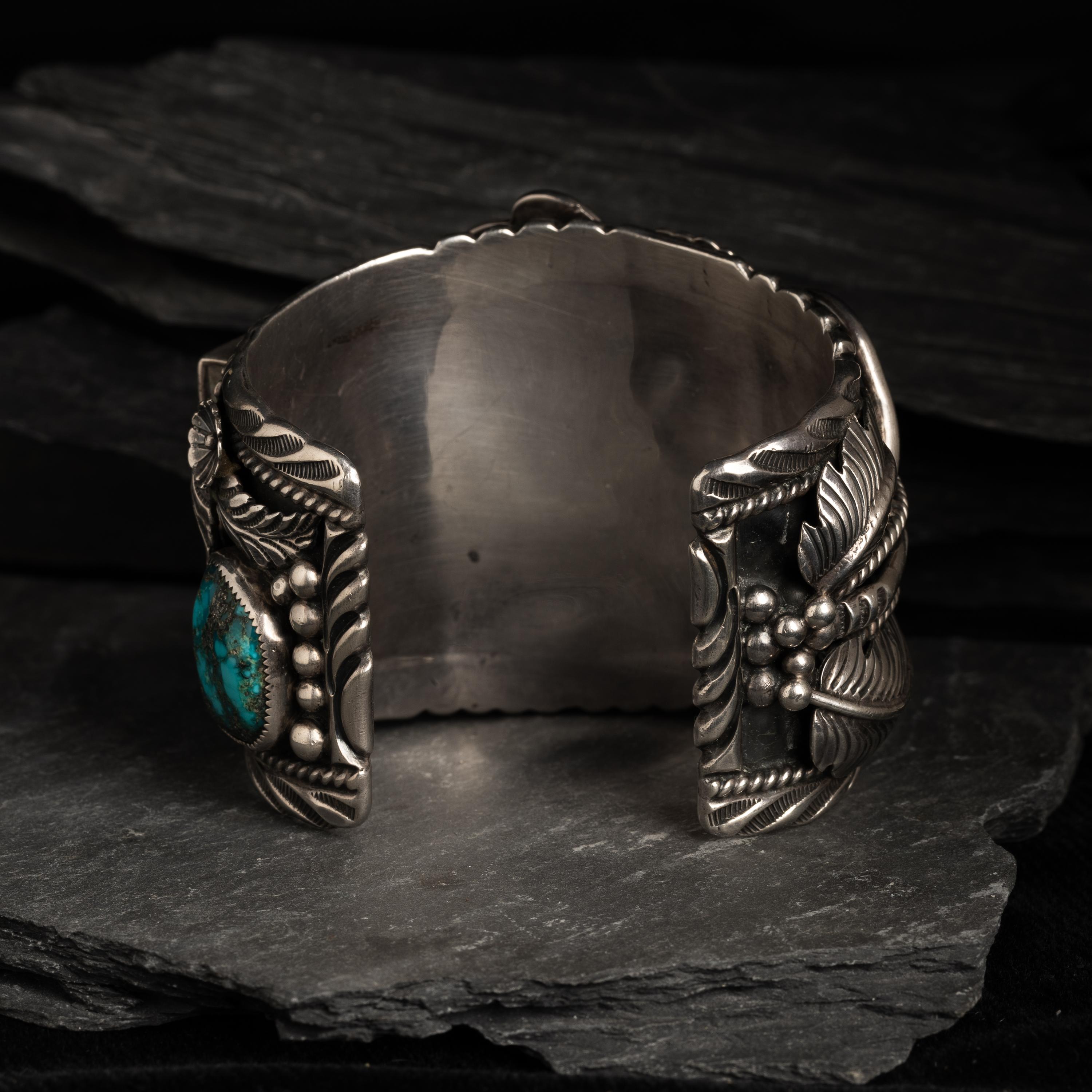 Large Navajo Silver and Turquoise Cuff Bracelet
