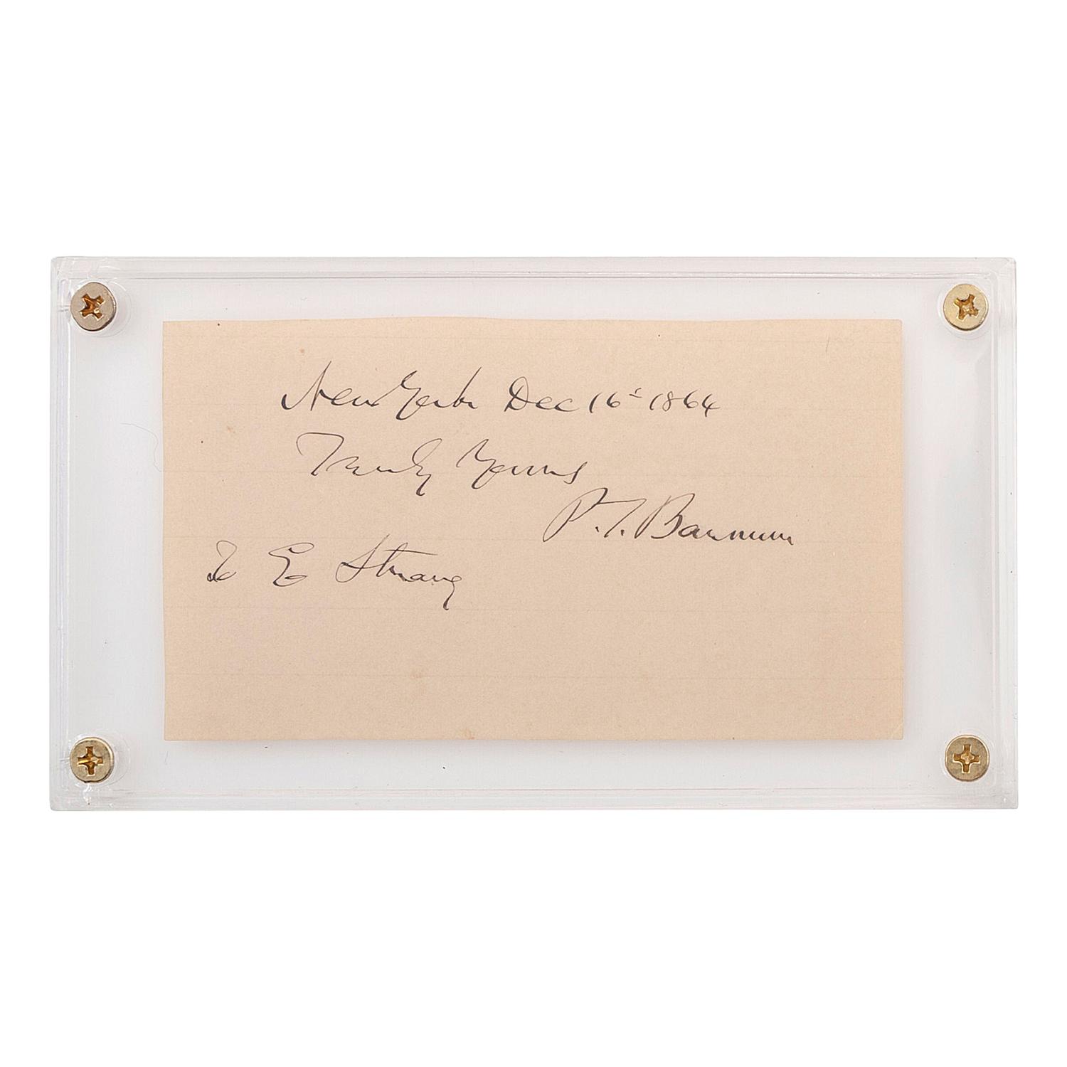 [AUTOGRAPHS & MANUSCRIPTS] -- [ENTERTAINMENT]. A group of 2 items related to American showmen P.T. BARNUM (1810-1891) and Robert RIPLEY (1890-1949).