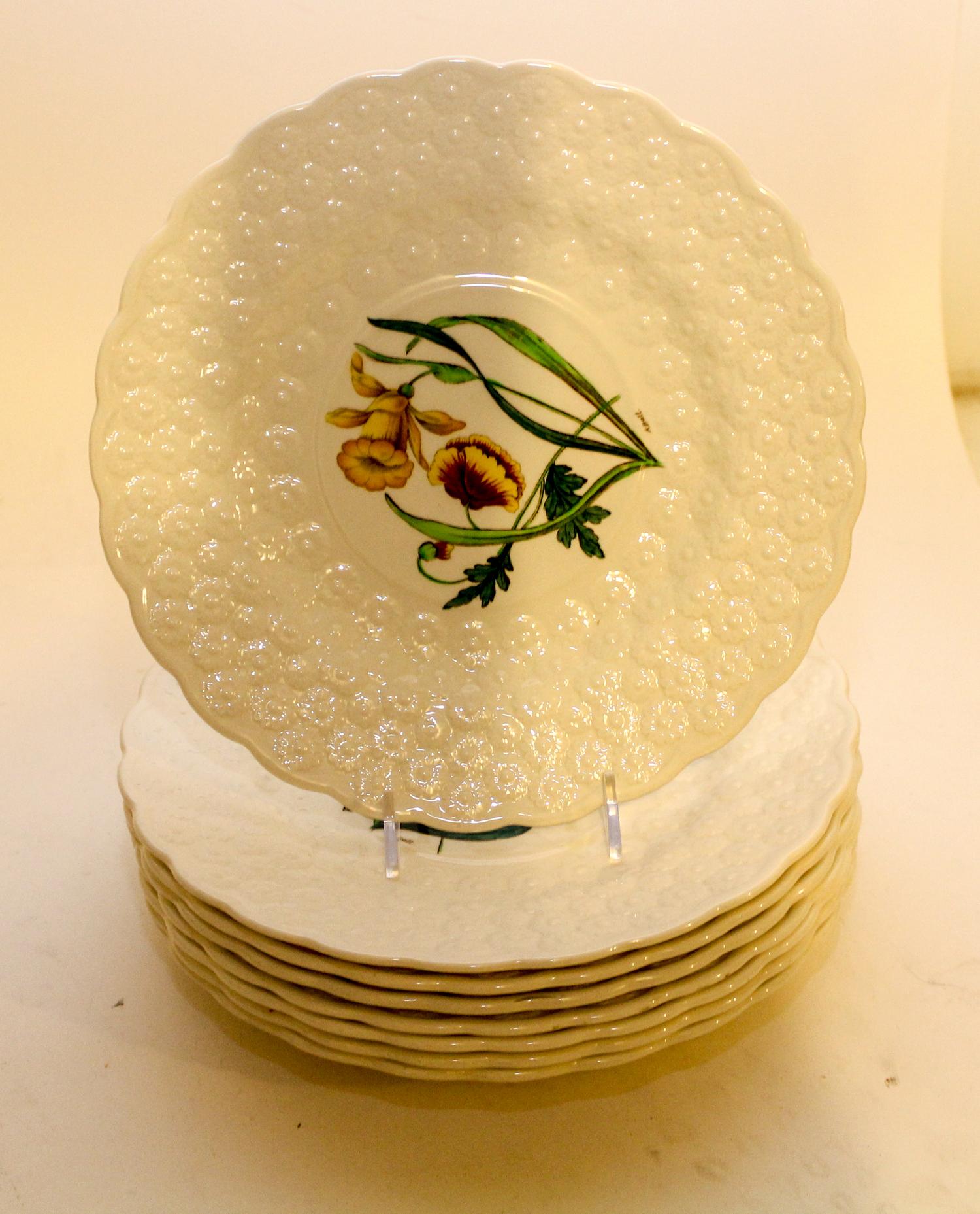 A Set of Eight Spode Botanical Plates. Diameter 9 inches.
