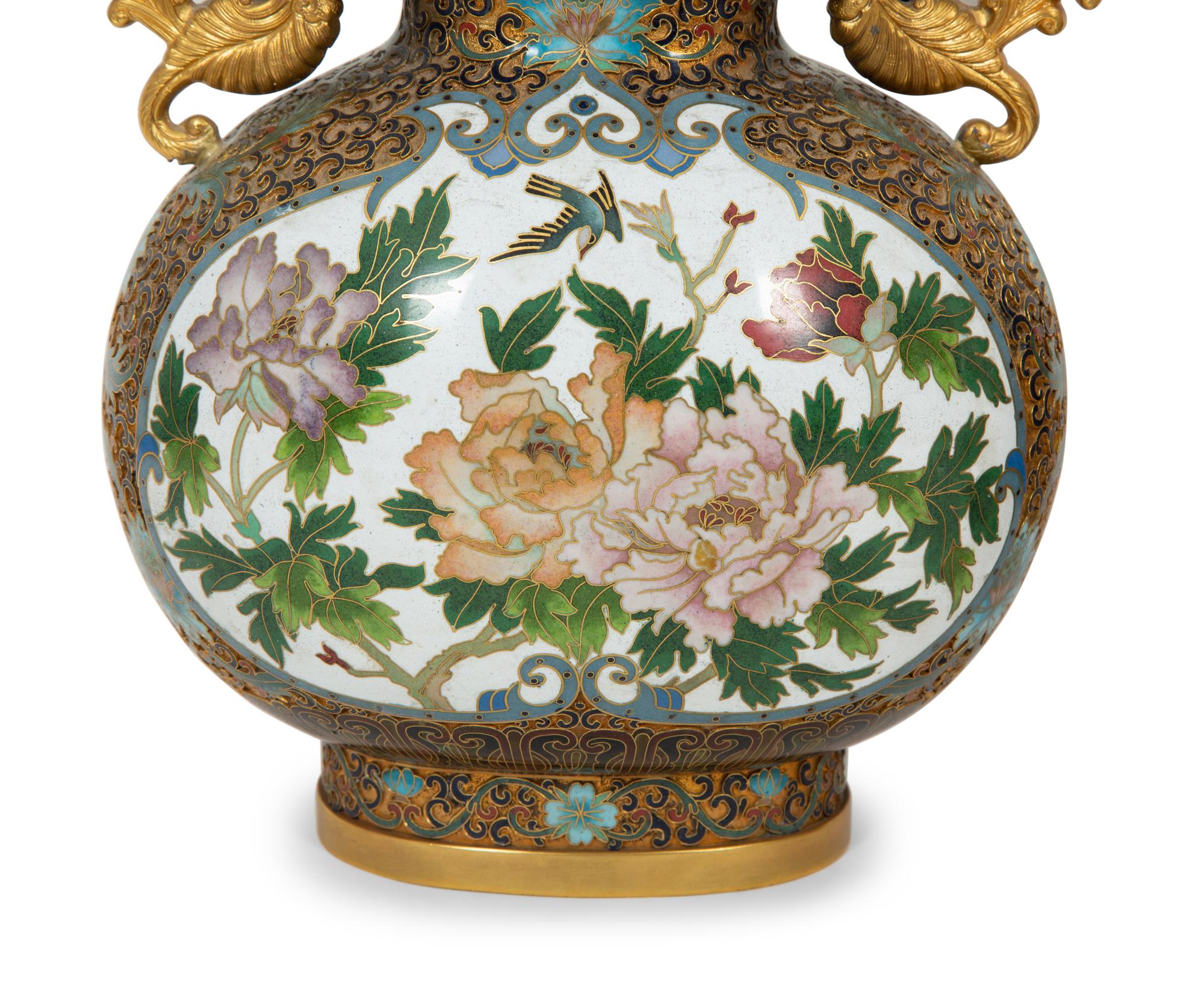 A Pair of Chinese Export Cloisonné Double-Gourd Vases