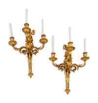 A Pair of Louis XVI Style Gilt Bronze Three-Light Sconces