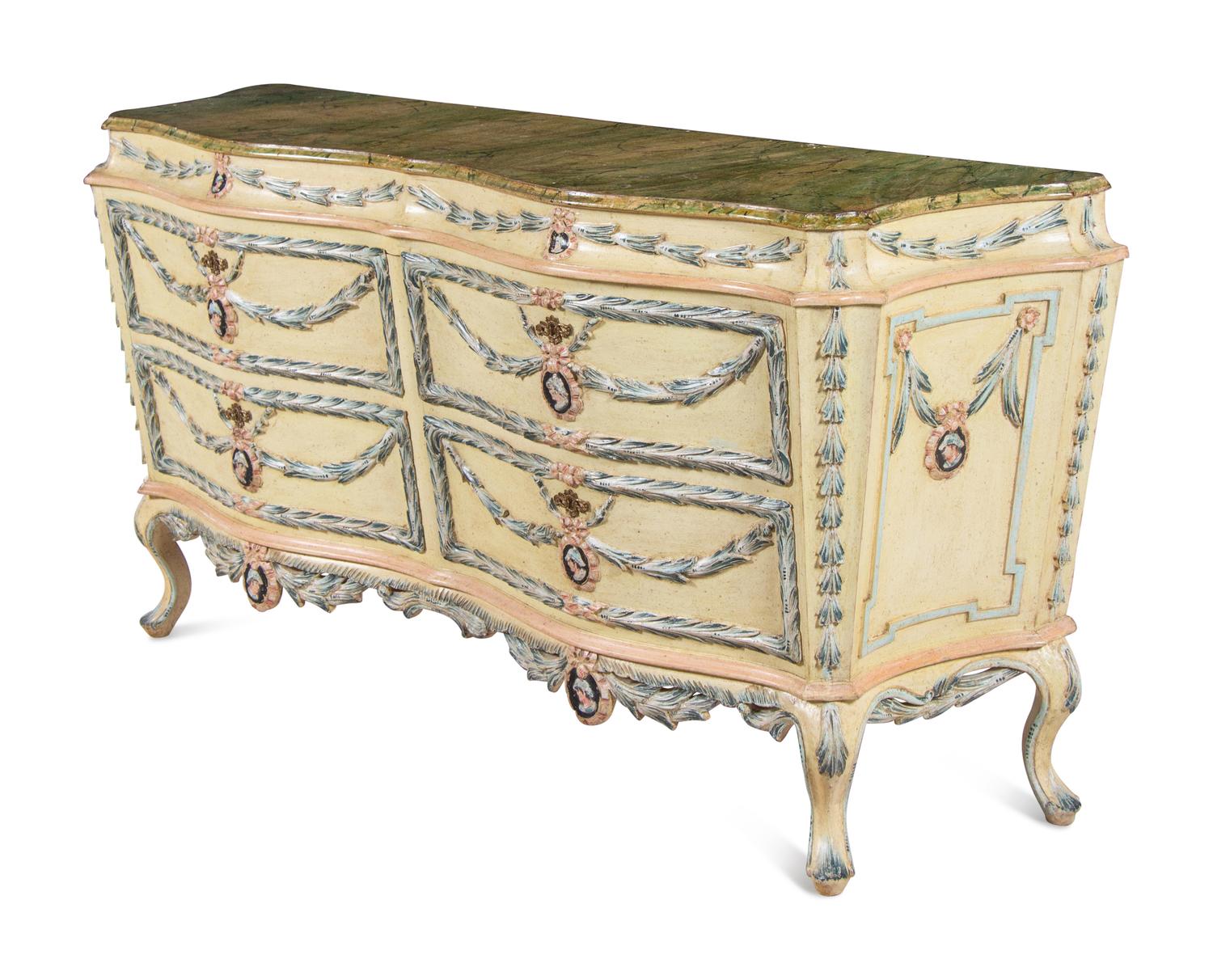 An Italian Painted Serpentine Commode