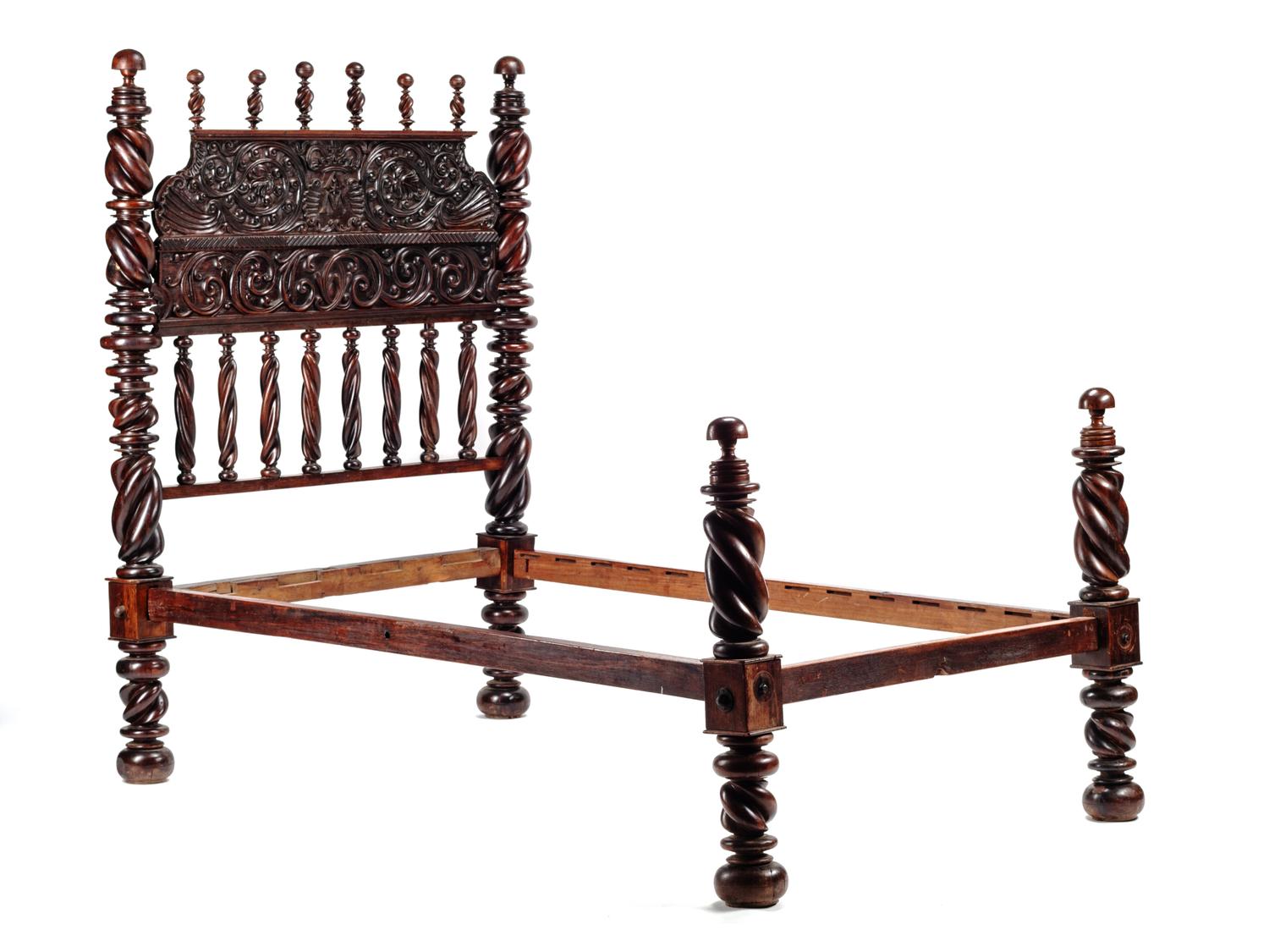 A Portuguese Carved Walnut Bed