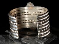 Sterling Silver, Jet, and Agate Cuff Bracelet