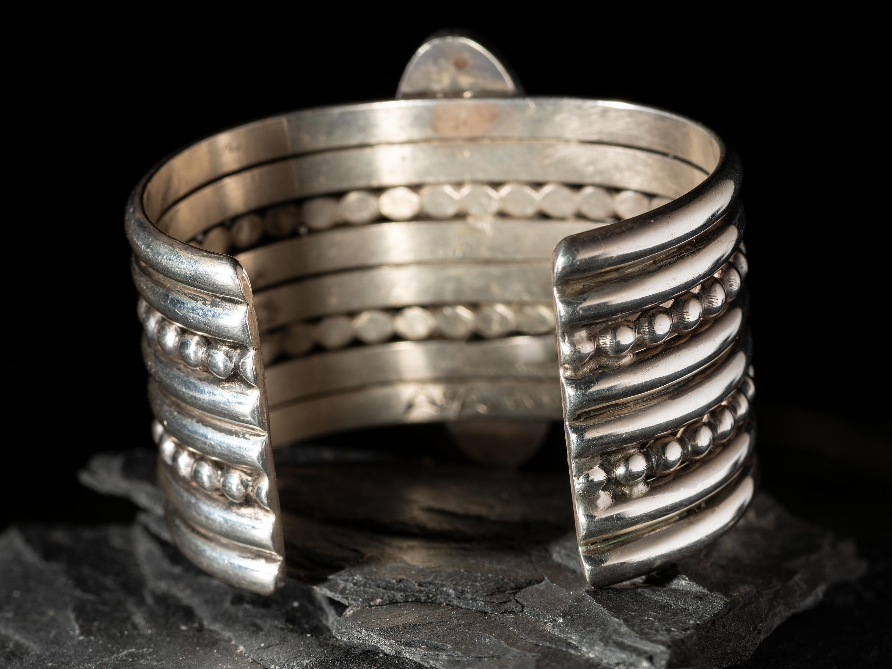 Sterling Silver, Jet, and Agate Cuff Bracelet