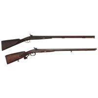 Lot of 2 Belgian Percussion SxS Shotguns Including: Gold Inlaid Franz Baader Shotgun