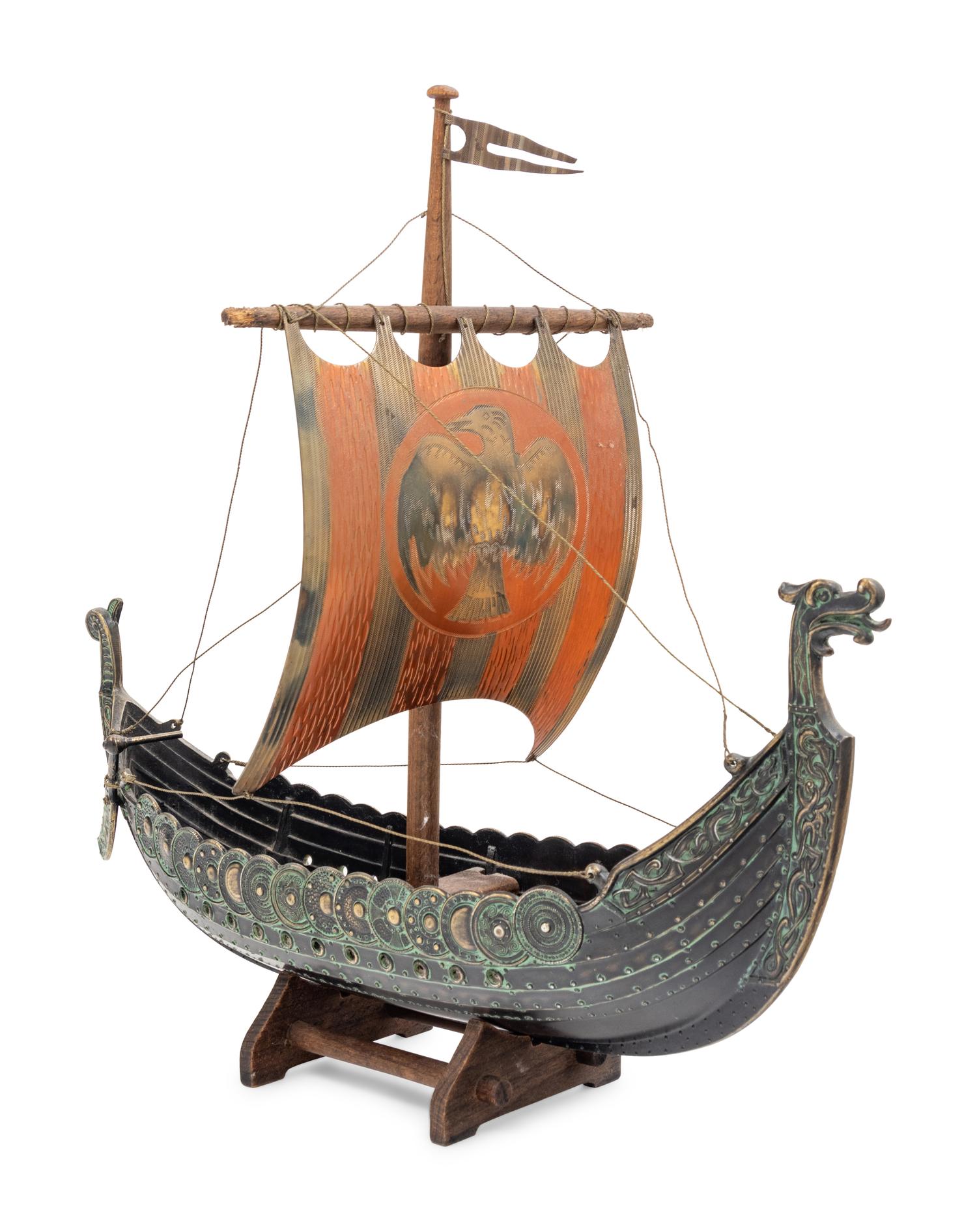 A Danish Bronze and Copper Model of a Langskip