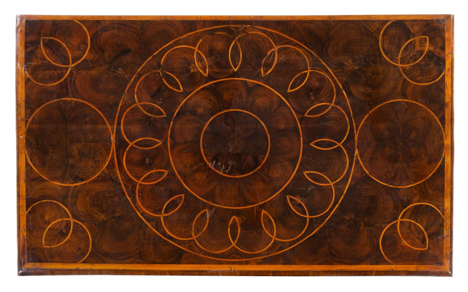 A William and Mary Oysterwood Veneered Chest of Drawers Height 34 x width 38 x depth 22 inches. — LATE 17TH/EARLY 18TH CENTURY